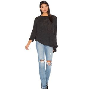 Inhabit Charcoal Gray Wool Cable Asymmetrical Crew Neck Long Sleeved Poncho